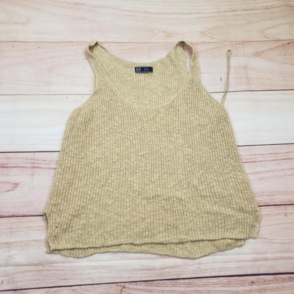GAP Sweater Tank‎ Womens Medium Beige Linen Cotton Knit Sleeveless Ribbed Top